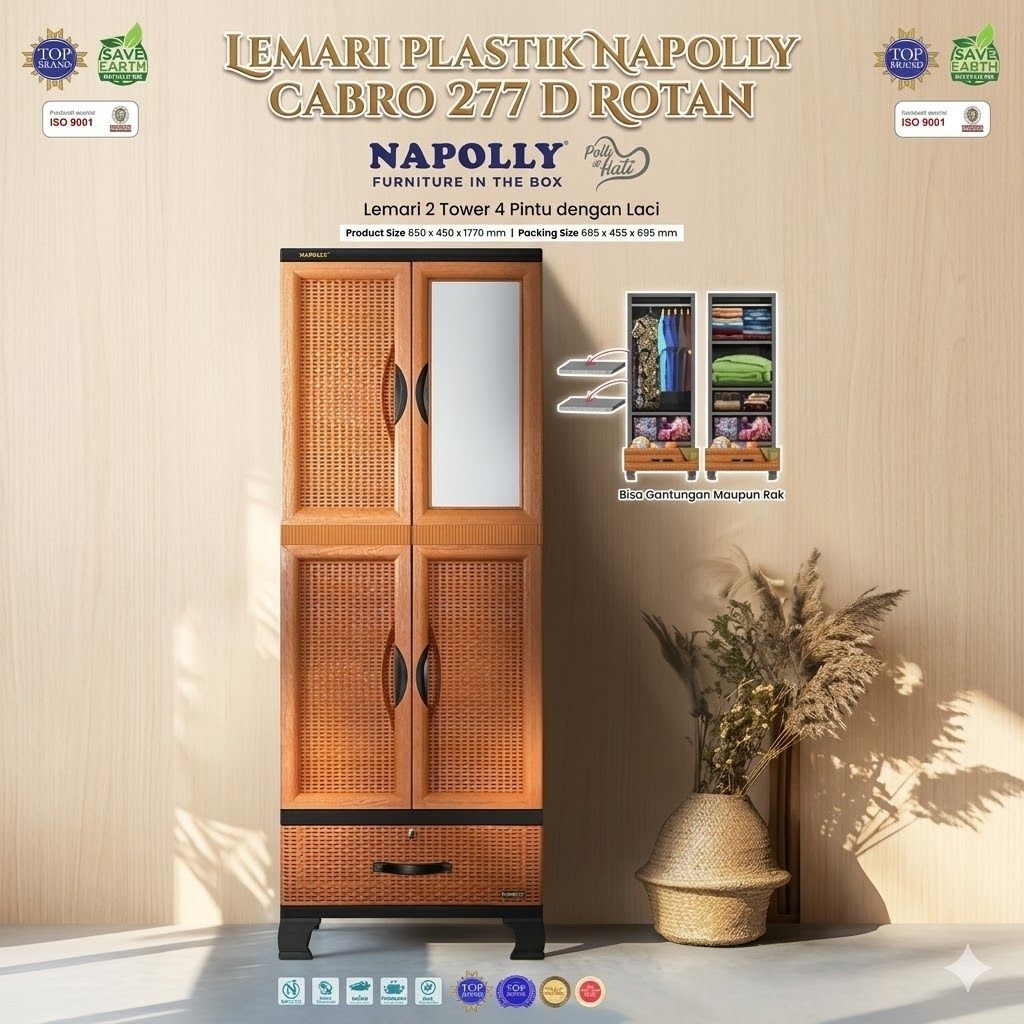 Napolly Lemari Pakaian Plastik Cabro 277D Rotan Lemari Baju Plastik Napolly Lemari Plastik Lemari Pa