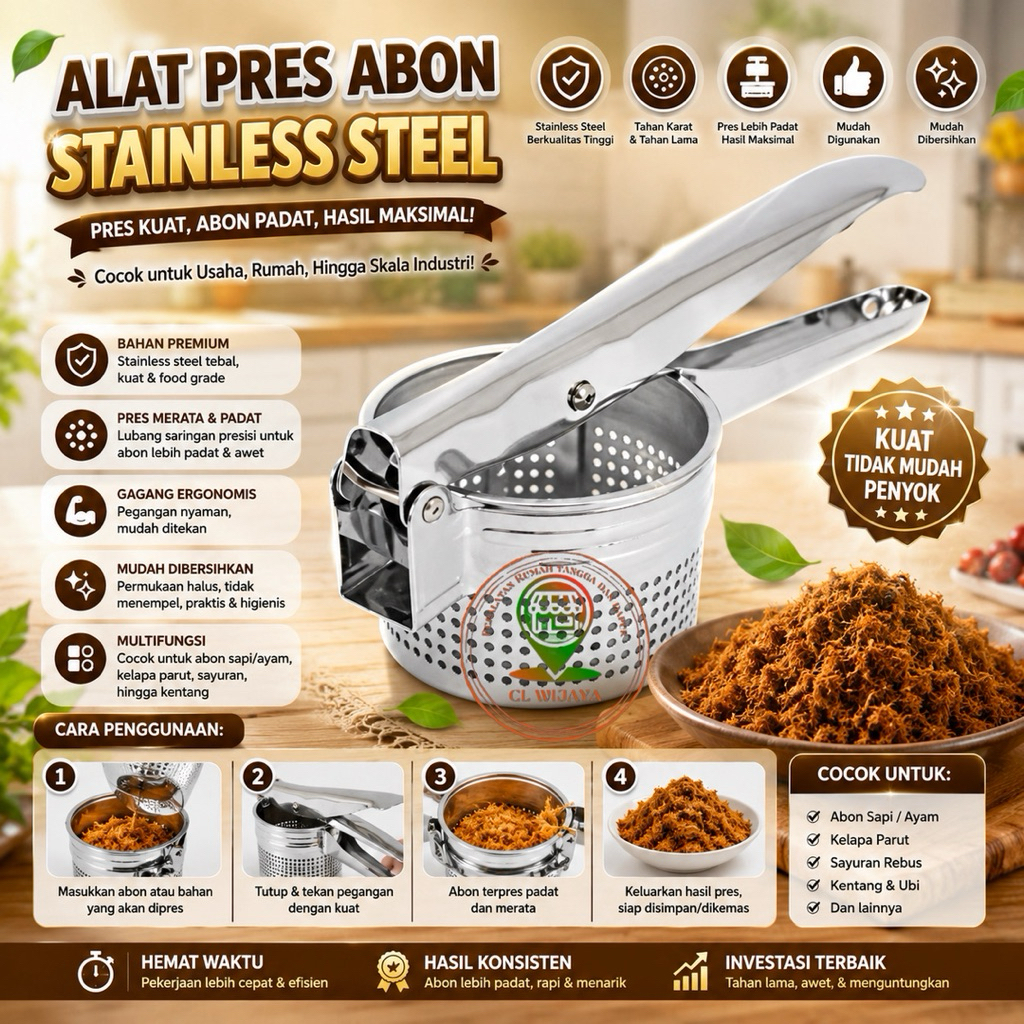 PROMO GRATIS ONGKIR - ALAT PRES ABON STAINLESS STEEL 10CM STAINLESS STEEL / ALAT PRES SERBAGUNA