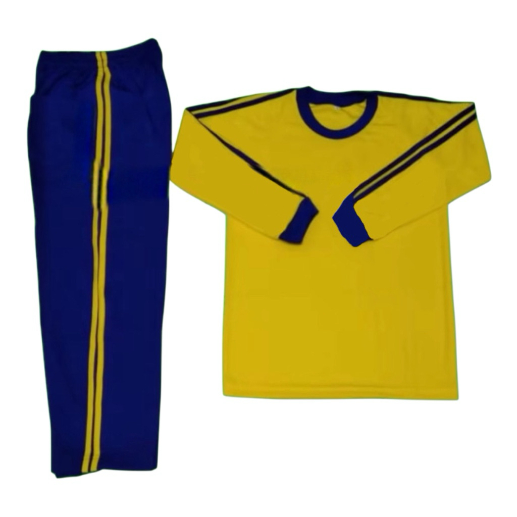 Setelan baju olahraga anak sekolah PAUD TK SD warna kuning biru usia 3-12 tahun