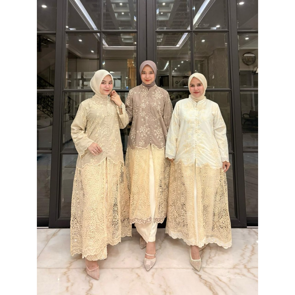 Long Tunik bahan organza milky Bordir mix organza kerancang +  furing (bisa long tunik saja .  Bisa 