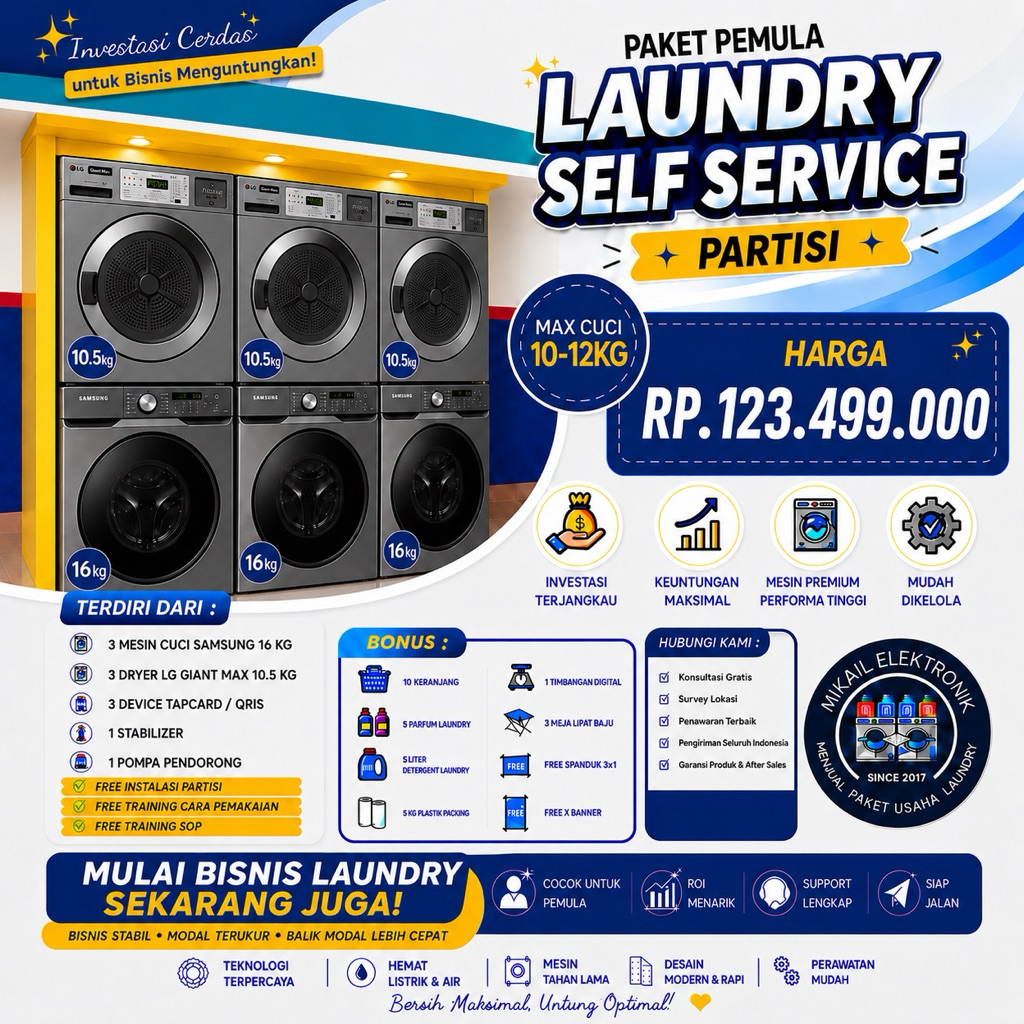 PAKET LAUNDRY SELF SERVICE MESIN CUCI SAMSUNG 16 KG DRYER GIANT MAX