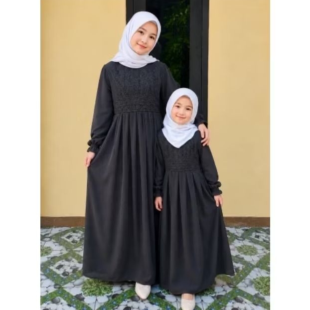 Gamis ceruti renda full puring super premium/gamis couple ibu dan anak
