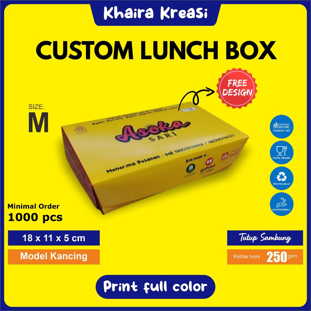 Custom Cetak Paper Lunch Box Size M Food Grade Full Print