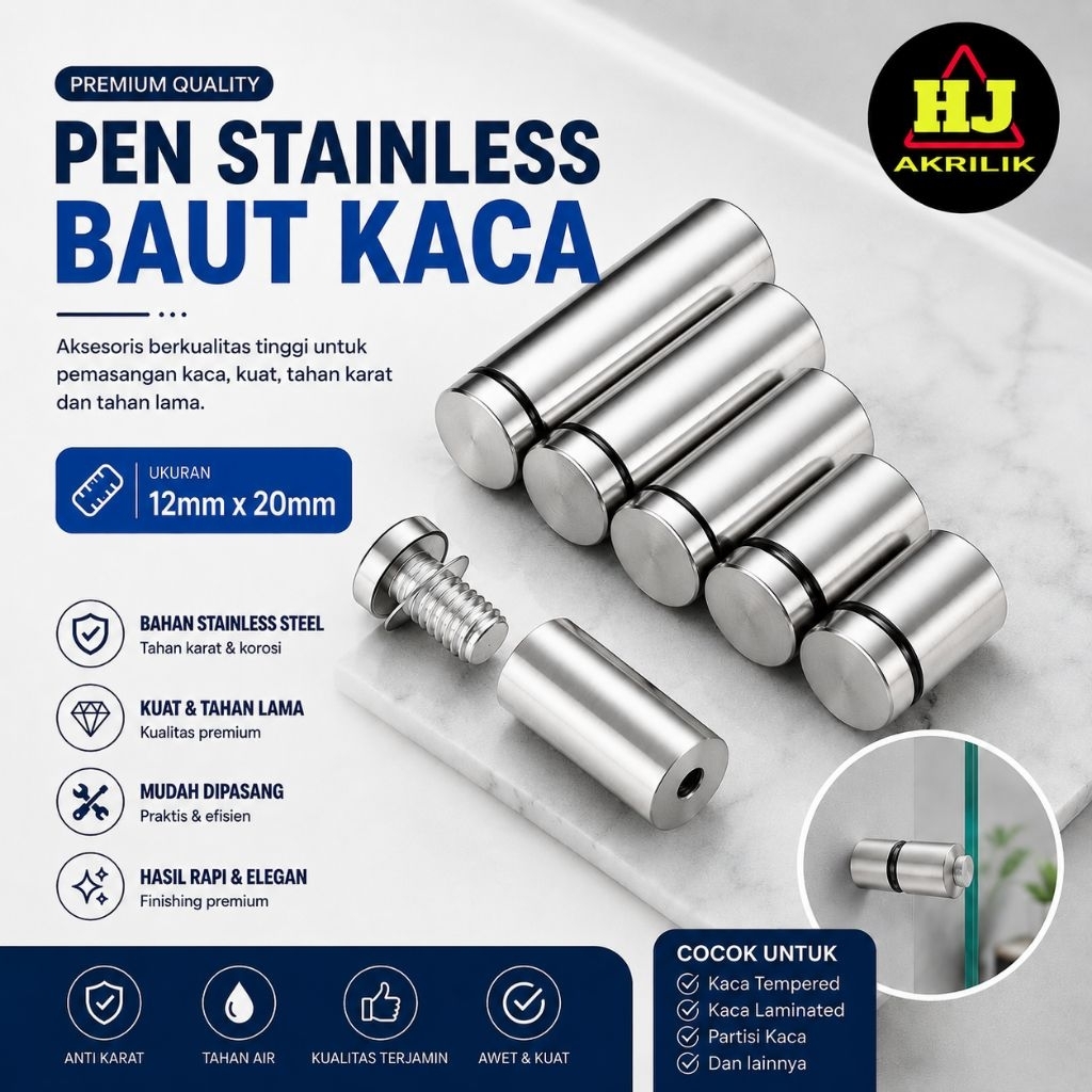baut pen iklan akrilik 12mm x 20mm pen iklan tempel dinding