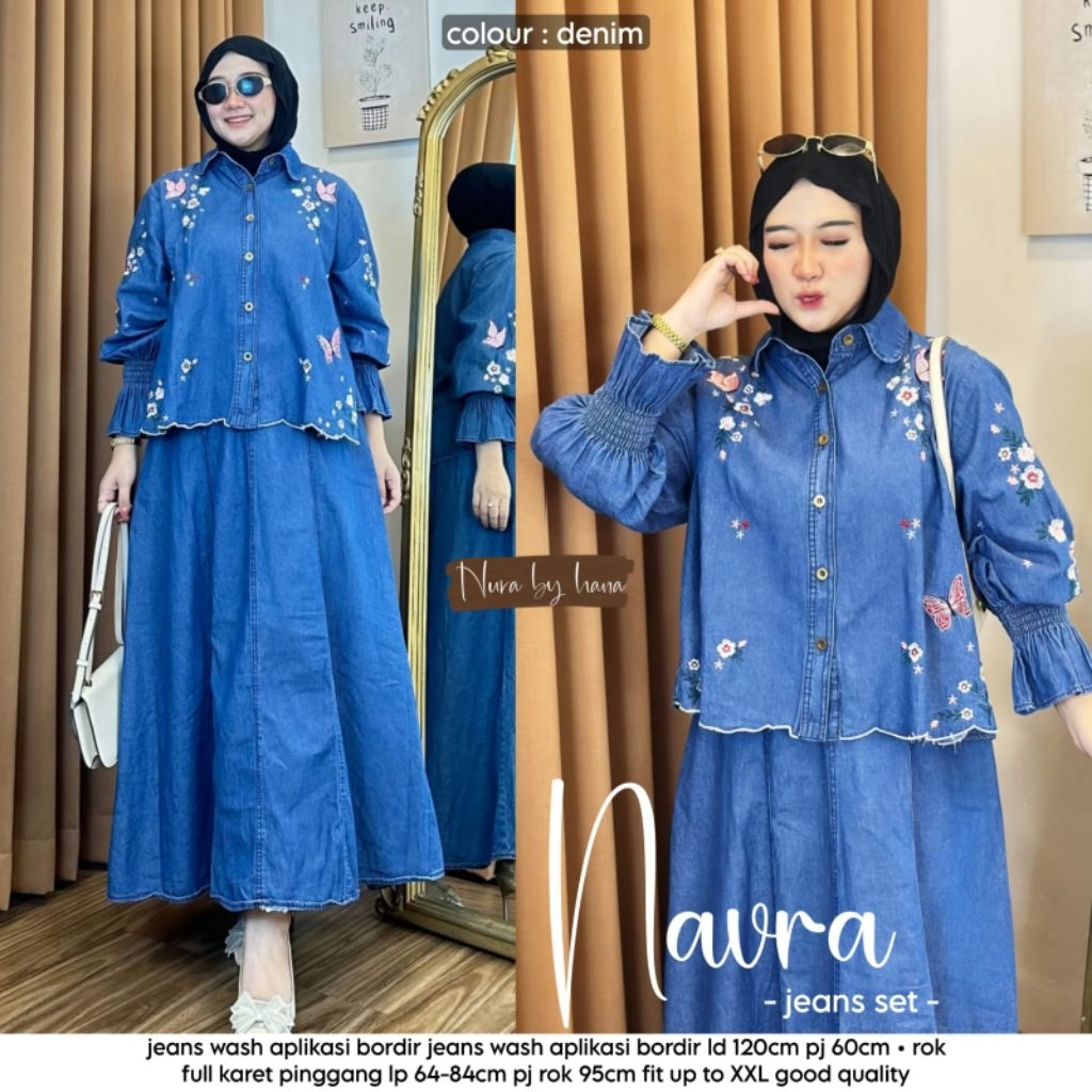 vella giselle setelan rok jeans import by N&D kemeja jeans ld 140 oversize kemeja blouse denim kemej