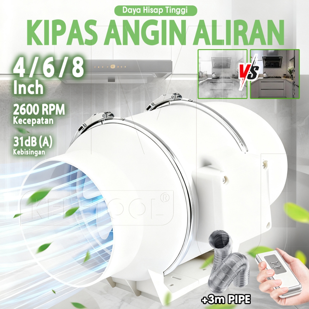 4 6 8 Inch Blower Exhaust Fan Kipas Ventilasi Multi Fungsi Duct Blower Kipas Cookerhood Dapur Penghi