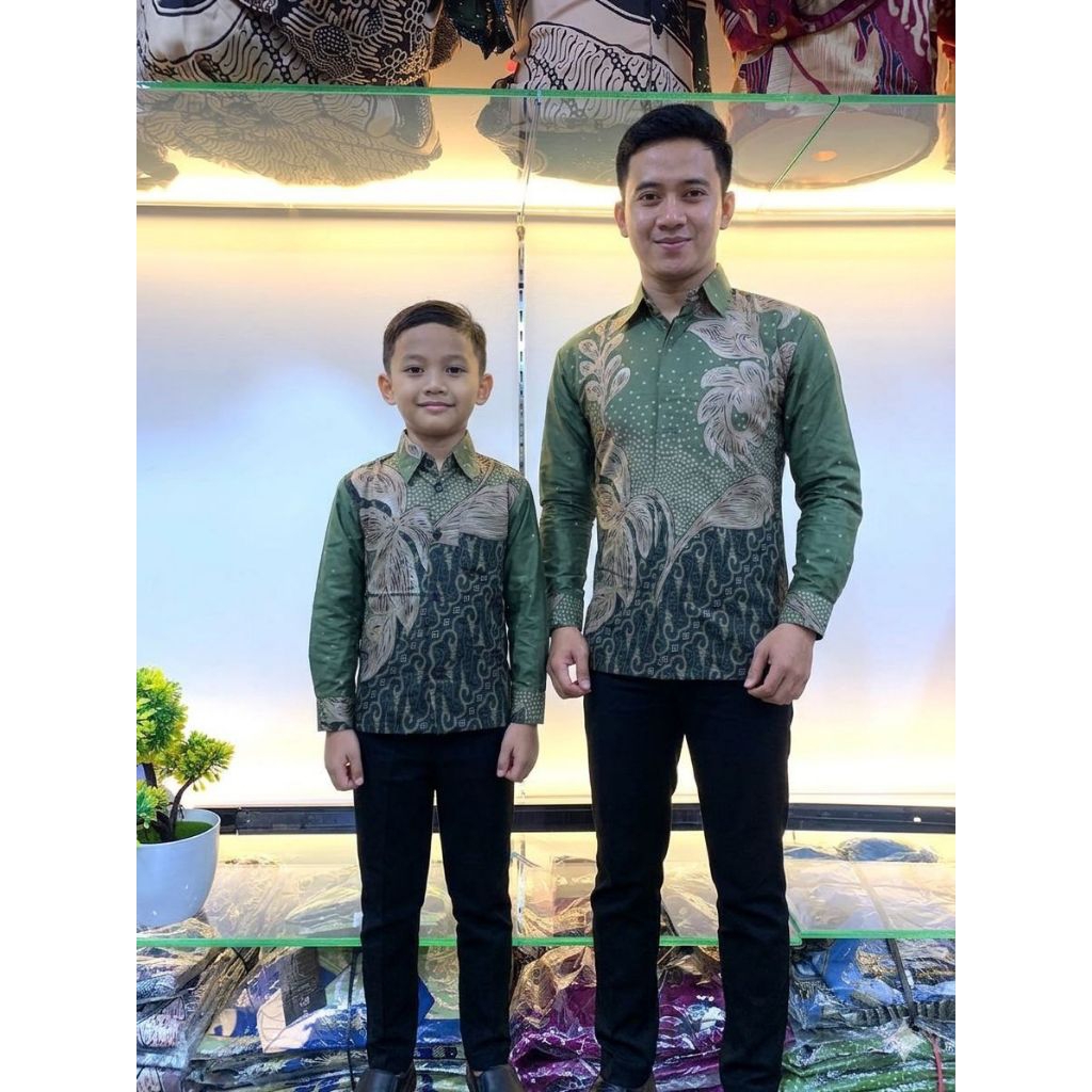 Naoera couple batik ayah dan anak/ set ayah anak warna hijau