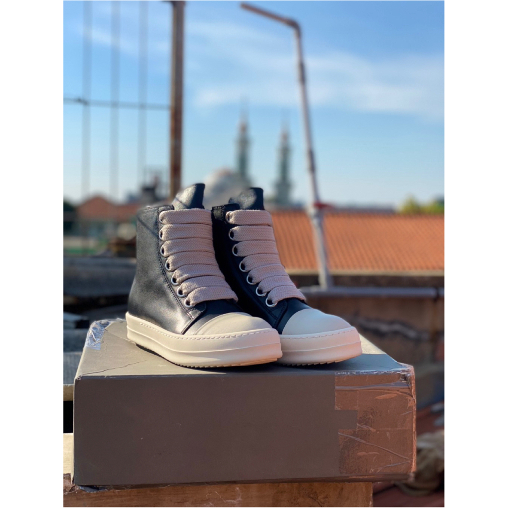 (READY) RICK OWENS RAMONES HI JUMBOLACES BLACK LEATHER 39