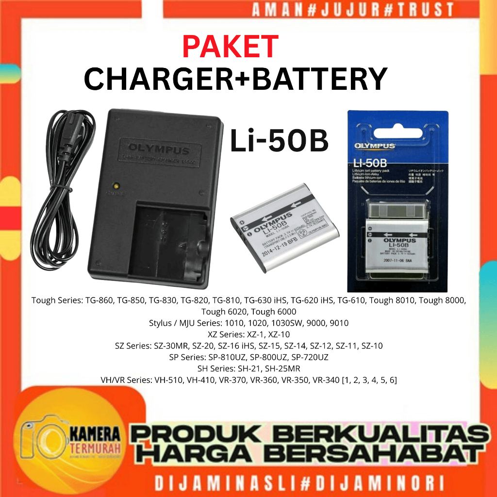 Paket Baterai +Charger Olympus Li-50b For Charger Li-50c Battery Camera Olympus