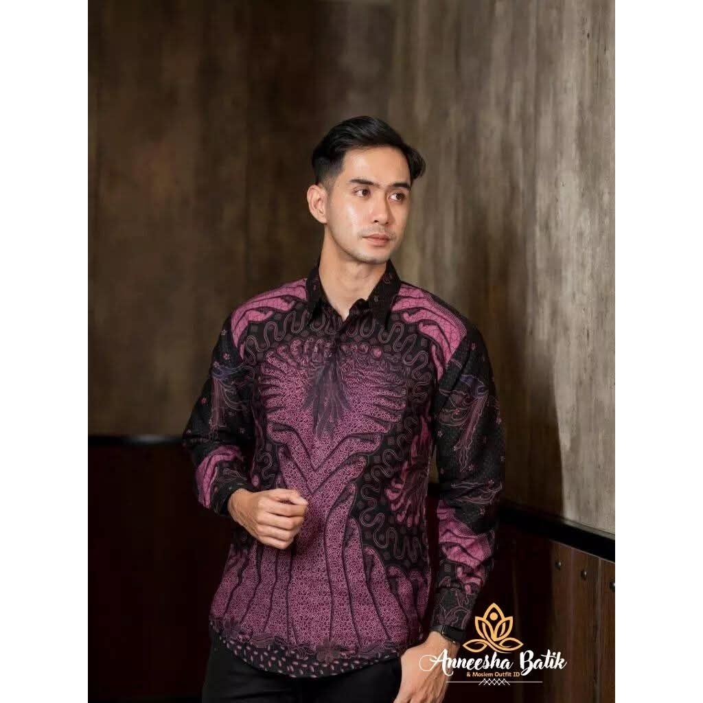 Batik Pria Lengan Panjang Lapis Furing Motif Kencana Ungu