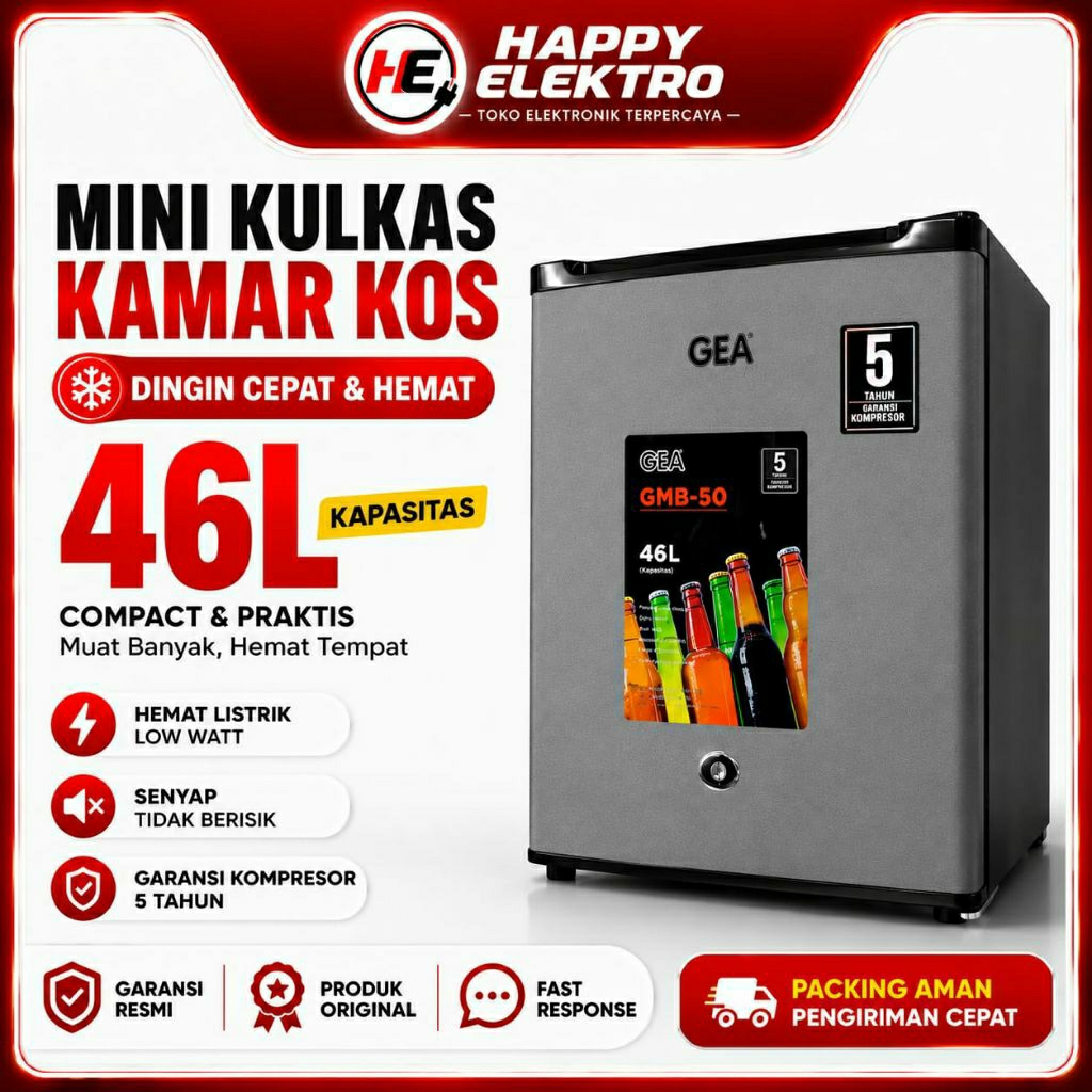 GEA GMB-50 Mini Bar 46L Low Watt Kulkas Mini Kos Hotel Kantor Garansi Resmi