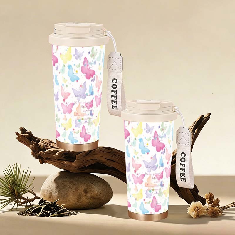 Colorful butterflies Tumbler 500ml Stainless Steel 316 Anti Tumpah Kopi Botol Minum BPA Free tahan p