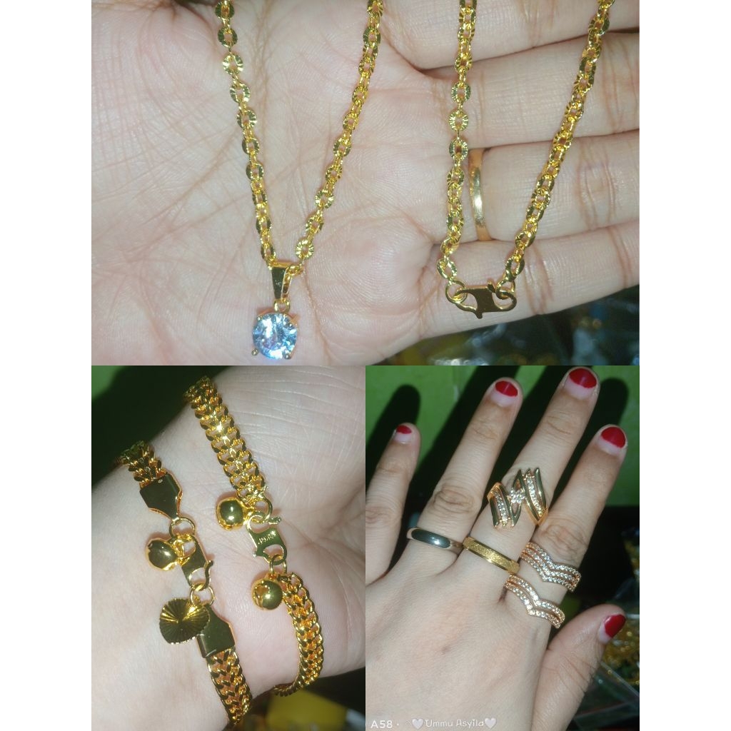 Perhiasan 1set Kalung . Gelang . Cincin Anti Gatal Iritasi . Karna Terbuat Dari Uang Koin Logam Asli