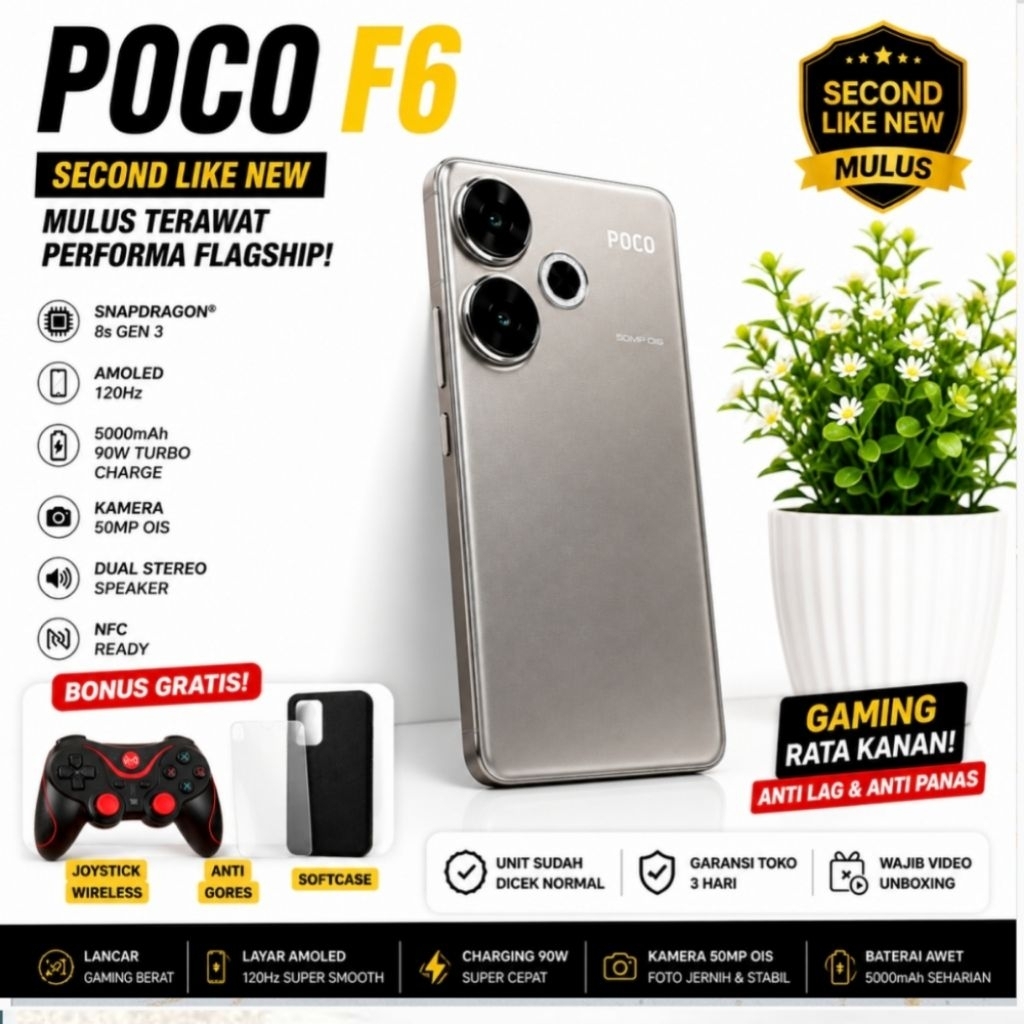 Poco F6 8GB 256GB Second Mulus 99 Persen Bonus Joystick Softcase Anti Gores HP Gaming Snapdragon 8s 