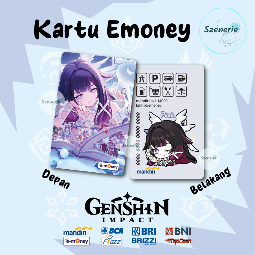 Emoney Custom Columbina Genshin Impact Hydro Flazz gen 2 Mandiri BCA Tapcash BNI Brizzi BRI 2 sisi