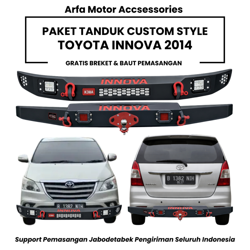 Paket tanduk depan towing belakang innova 2014 custom pengaman pelindung bemper anti karat