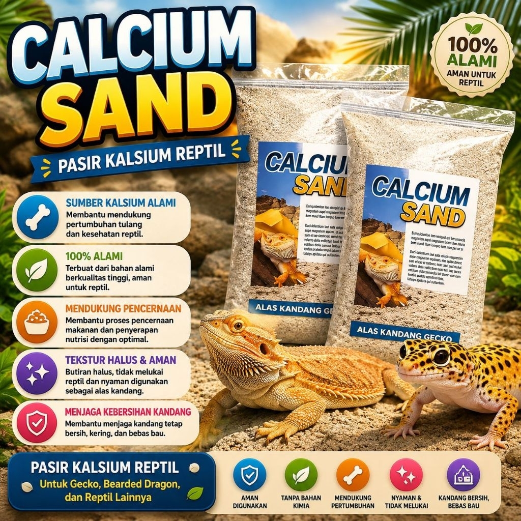 CALCIUM SAND 1 KG - Pasir Kalsium Gecko Alas Gecko Kalsium Gecko Reptil Ular Torto Sulcata TERMURAH