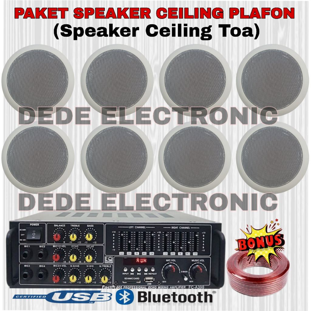 Paket Speaker Ceiling Toa Isi 8+Amplifier Bluetooth Speaker indoor