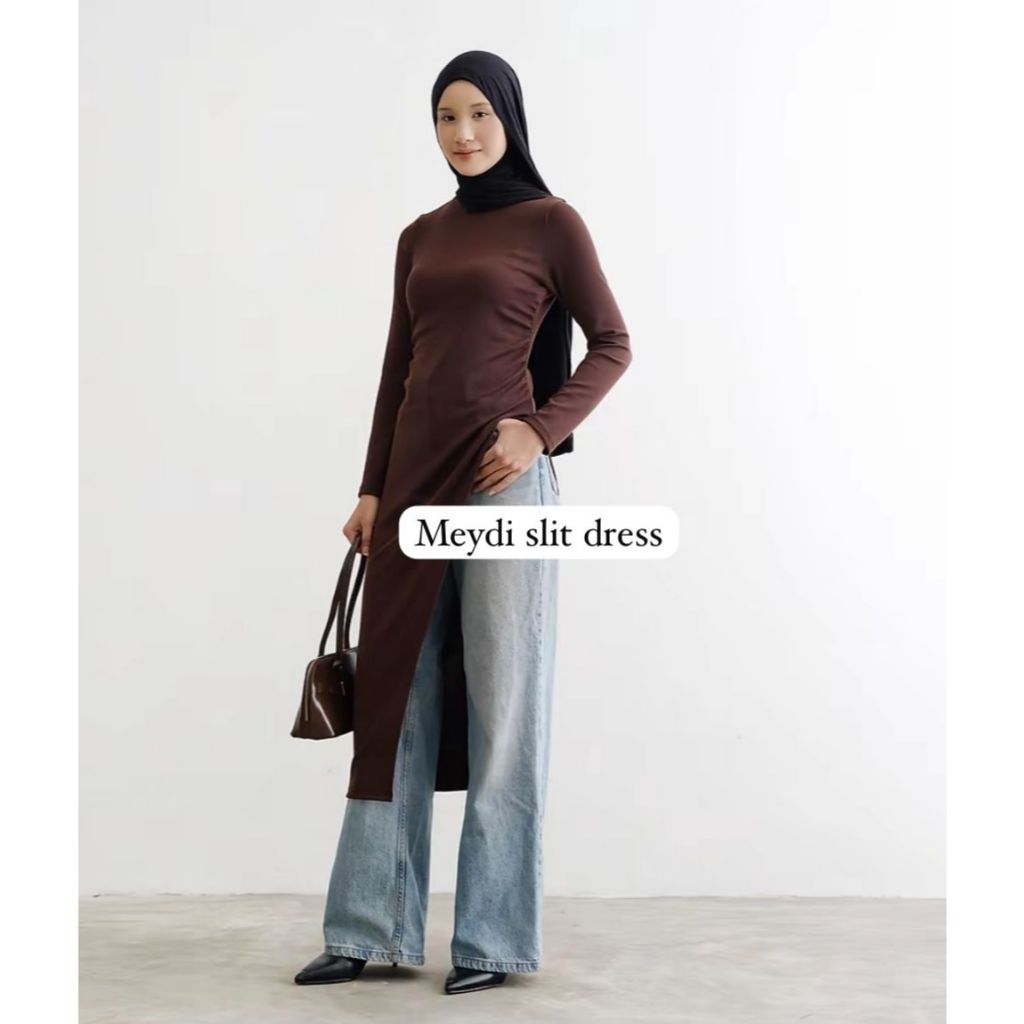 Meydi Slit Dress/Long Dress Slit/Korean Basic Dress - Slit Dress Wanita - Dress Korean StyleMeydi Sl