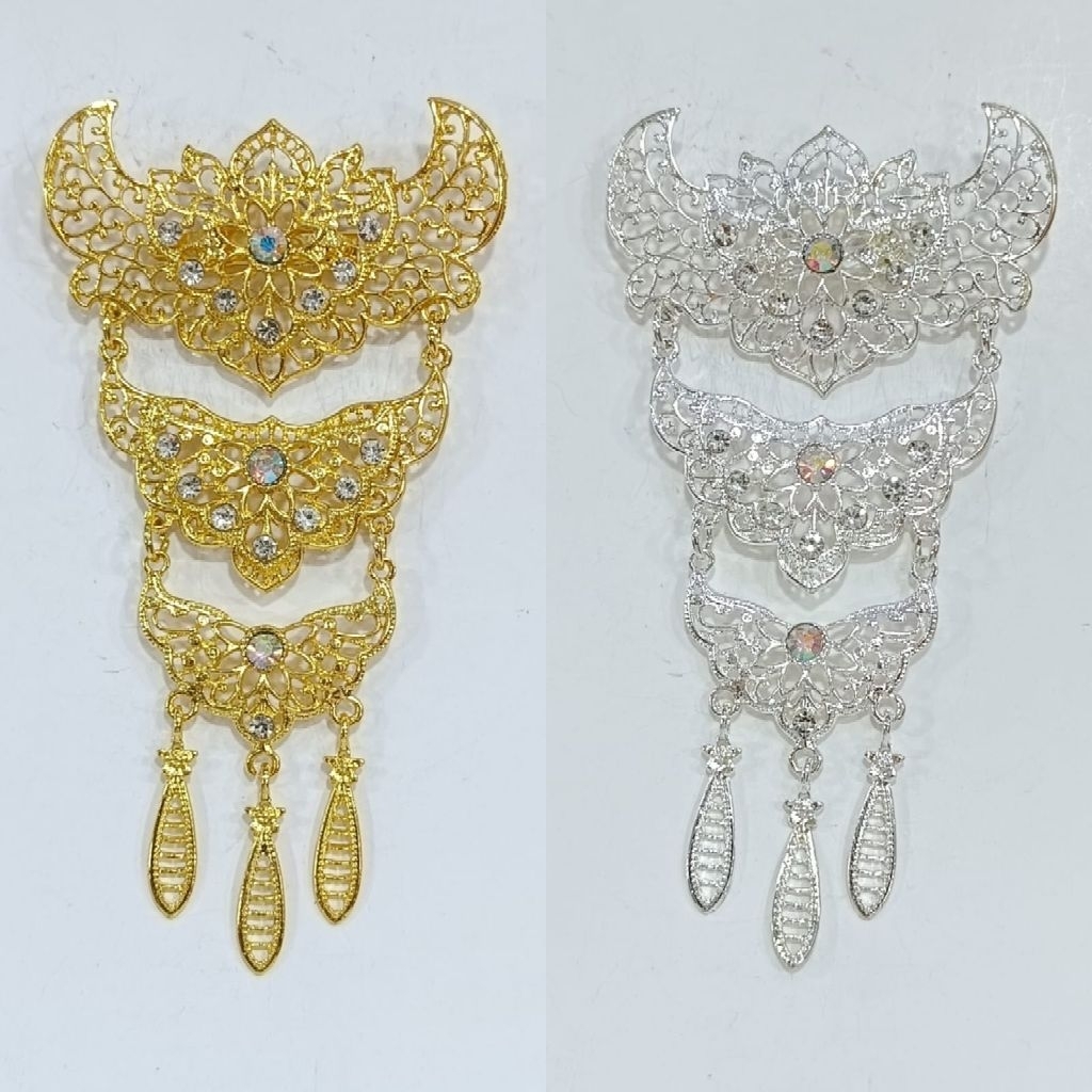 jewelry36 Kalung & Bros Pin Brooch Susun Adat Kebaya KutuBaru Kuning Putih Permata Polos Hijab Pesta