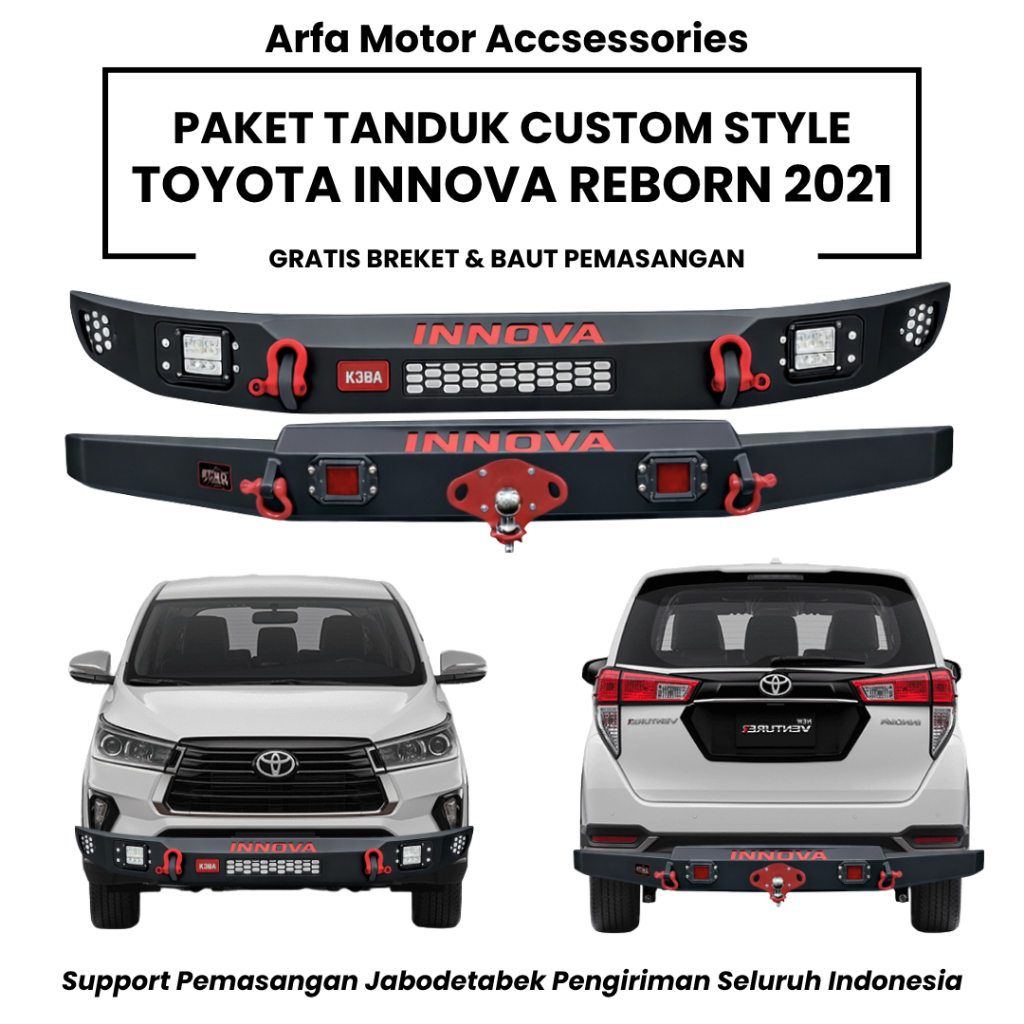 Paket tanduk depan towing belakang innova reborn 2021 custom pengaman pelindung bemper anti karat