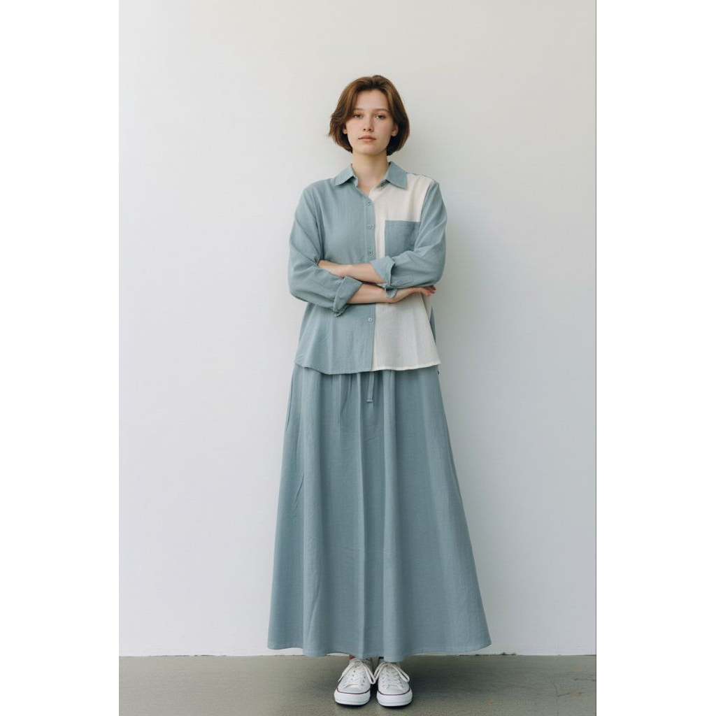 De_moost - Hem Linen Rok Serut Wanita Linen Premium