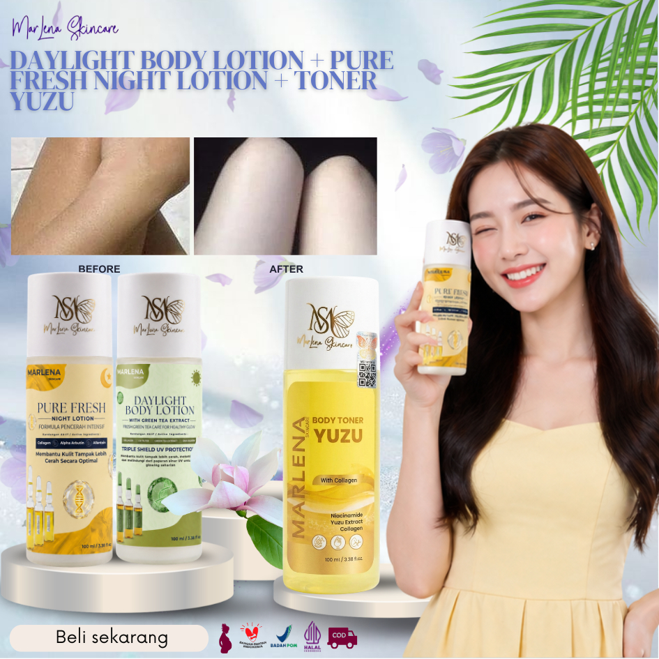 Lotion Booster Marlena day SPF 70 dan Lotion Day & Night I Body Toner Yuzu Lime