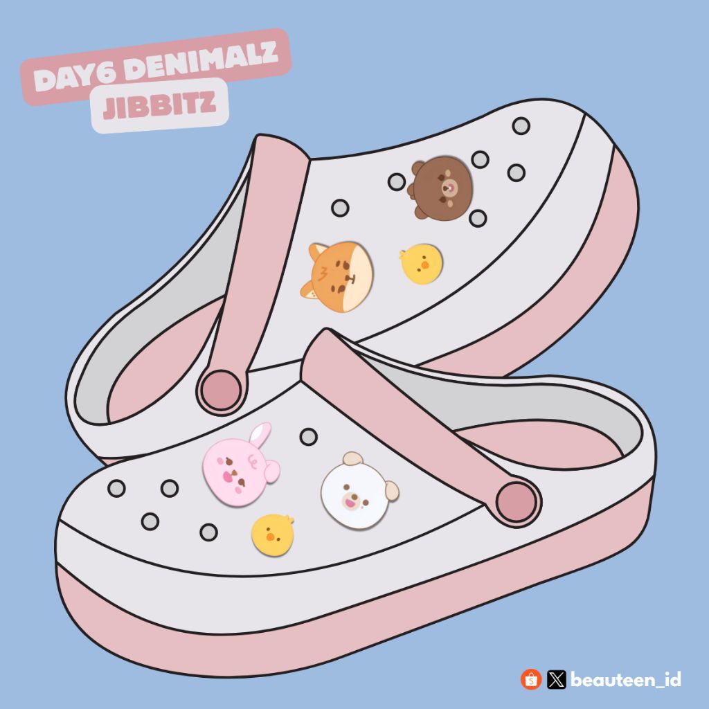 DAY6 DENIMALZ JIBBITZ pin patch charm aksesoris hiasan sandal clog premium pvc rubber karet 2d 3d ti