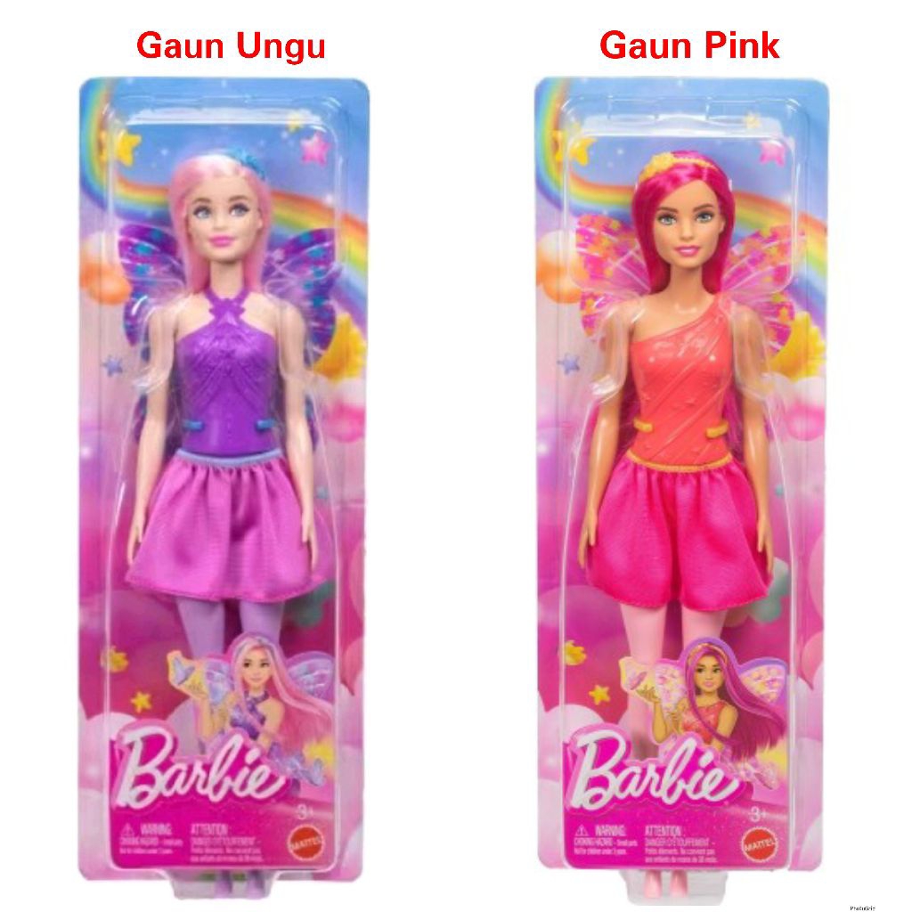 Mainan Boneka Barbie Fairy Ballerina with Gaun Ungu & Rambut Merah muda