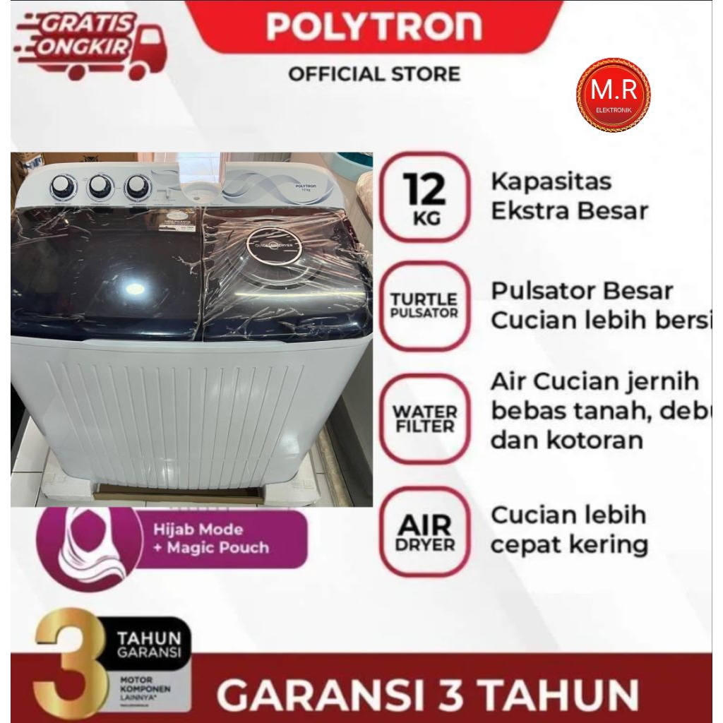 MESIN CUCI 12 KG POLYTRON PWM1203