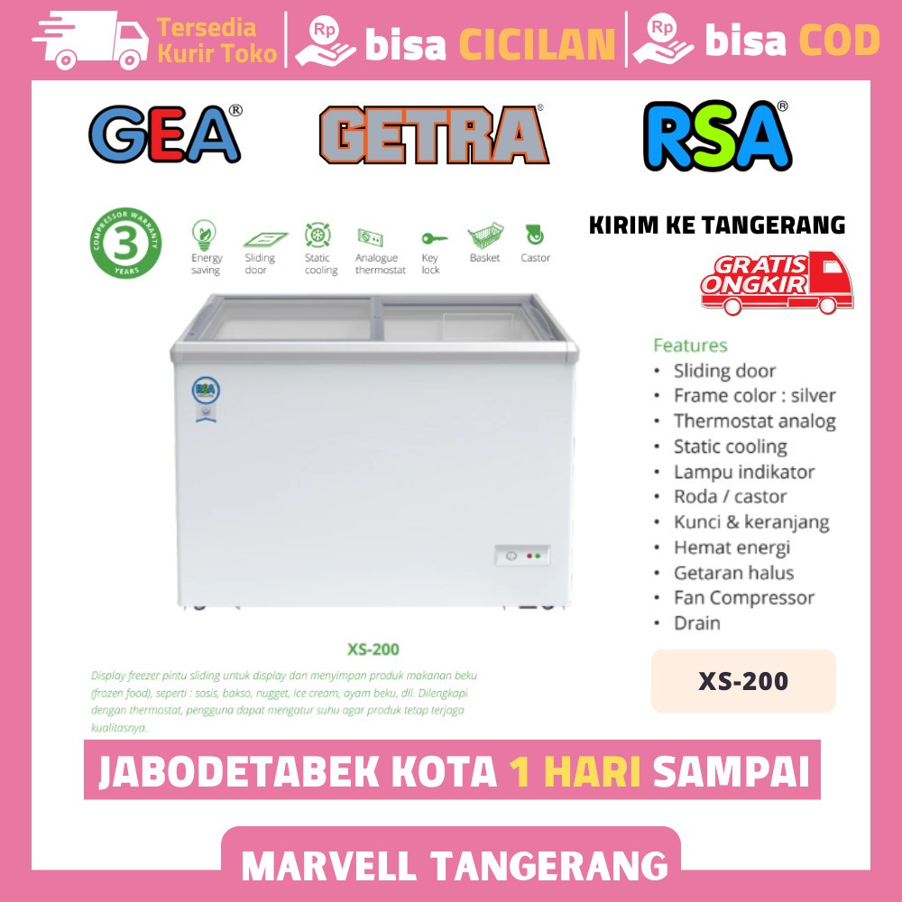 Freezer RSA XS 200 Freezer Box Sliding Kaca 200 Liter XS-200