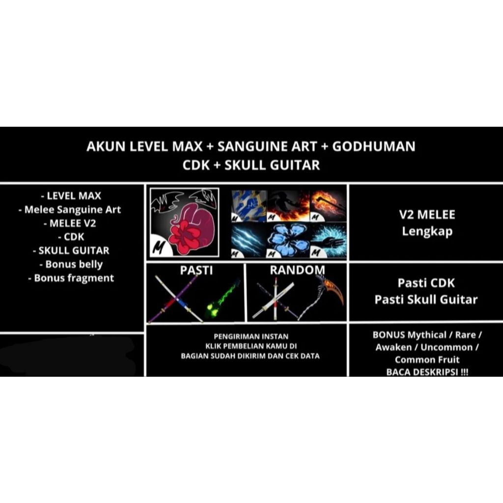 Akun Blox Fruit Sanguine Art [Godhuman] skul Guitar