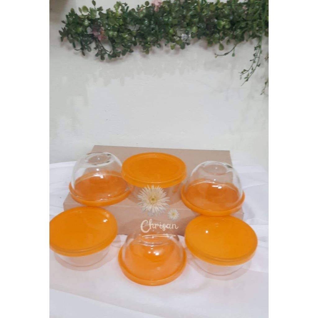 1 Set isi 6 pcs Mangkok Kecil Kaca dan Tutup