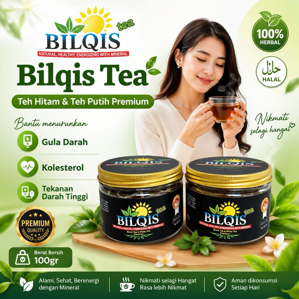 Teh Hitam & Teh Putih Premium | Kaya Antioksidan Penurun Kolesterol & Gula Darah | BILQIS TEA