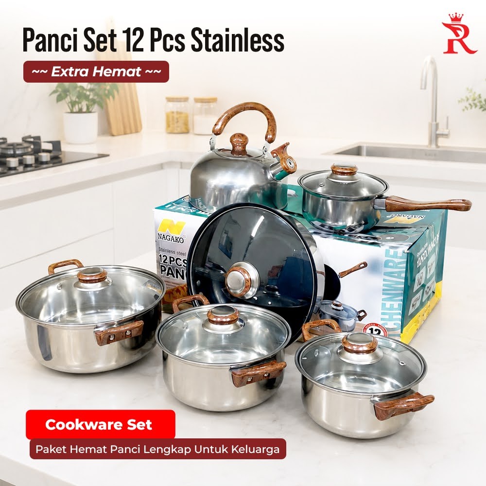 Panci Set 12 Pcs Stainless Cookware Set Nagako