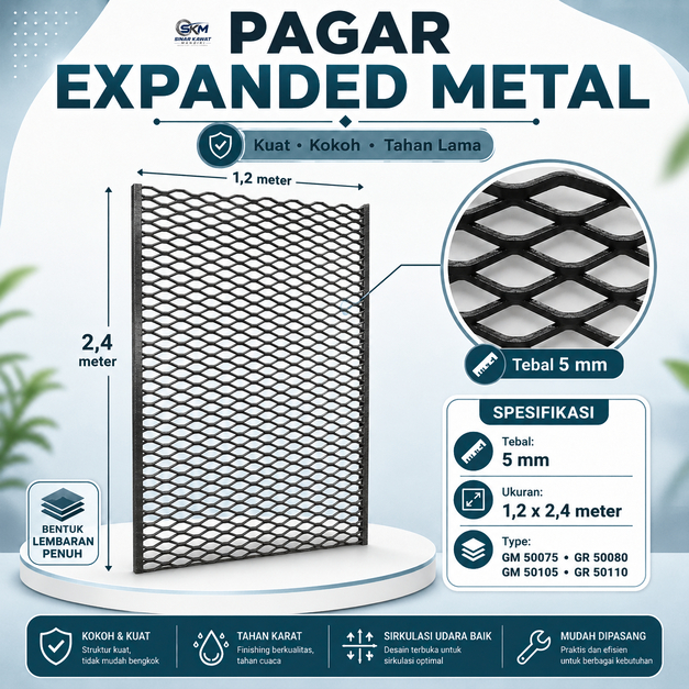 Plat Expanded Tebal 5mm Metal Baja Lebar Panjang 120x240 GM50075 GM50105 GR50080 GR50110 | Kuat & Se