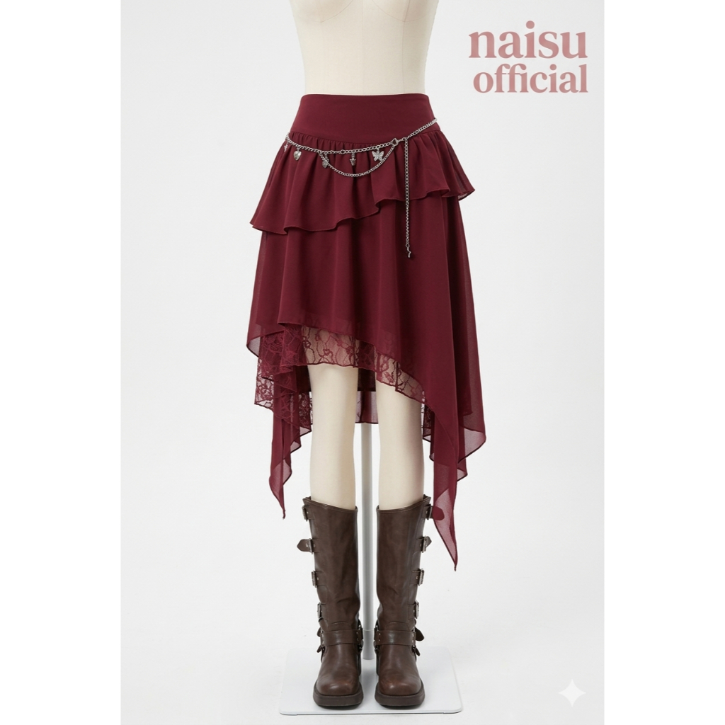 Naisu layering skirt chiffon rok wanita elastik pinggang
