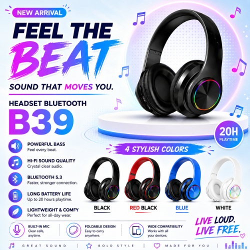 Headset Bluetooth B39 LED Bluetooth Headset Sports Wireless Subwoofer Headphone Gaming