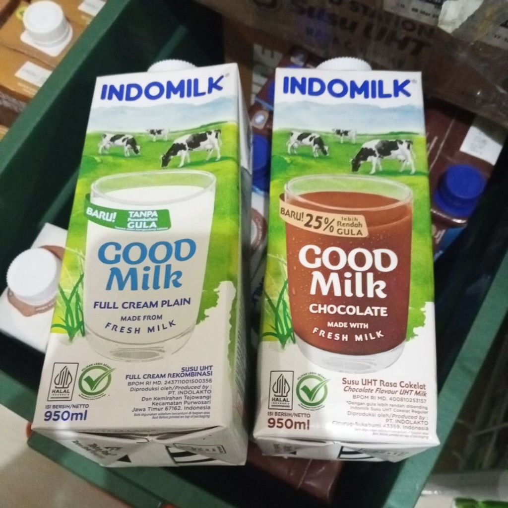 indomilk goodmilk full cream plain dan cokelat 1 liter