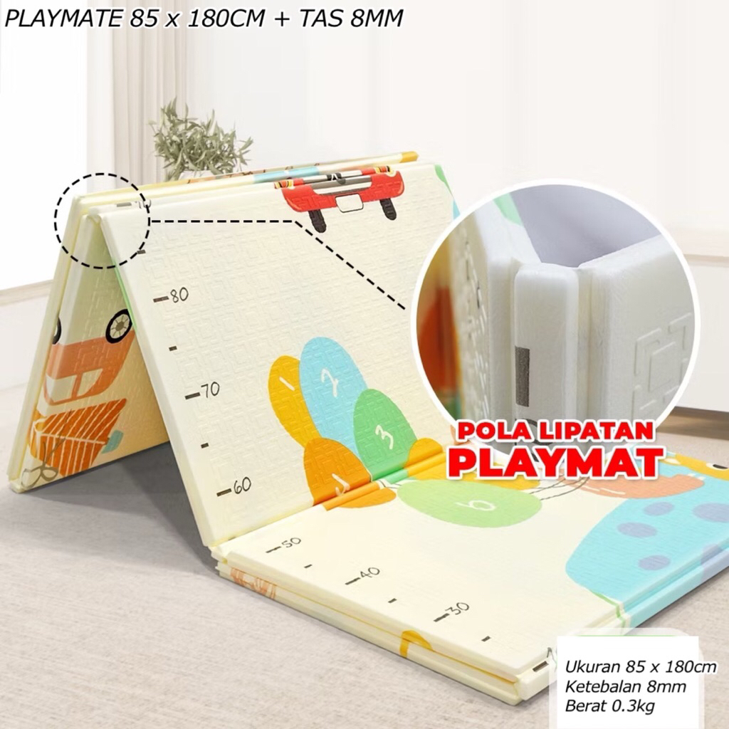 PLAYMATE 85 x 180CM + TAS 8MM || MATRAS LIPAT ANAK || MATRAS PLAY MAT ANAK / PLAYMET / PLAY MATE / M