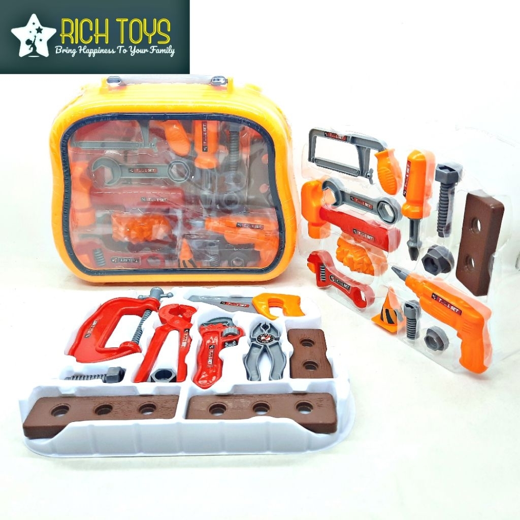 Mainan Tool Box Set Lengkap Perkakas Alat Tukang Bangunan 23 Pcs Anak Laki