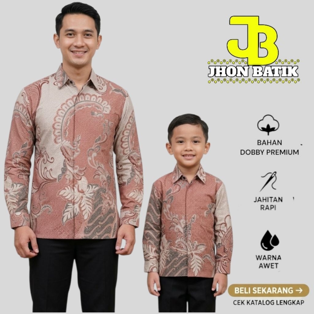 Kemeja Batik Ayah Anak Dusty Pink Bahan Dobby Serat Lapis Furing Premium//batik dusty pink coupel ay