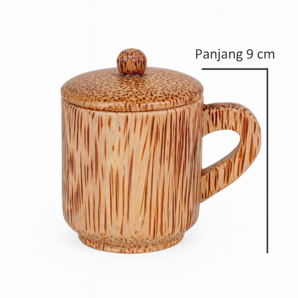 gelas cangkir glugu warna serat alami 1 set gelas cangkir kayu kelapa dengan tutup gelas cangkir teh