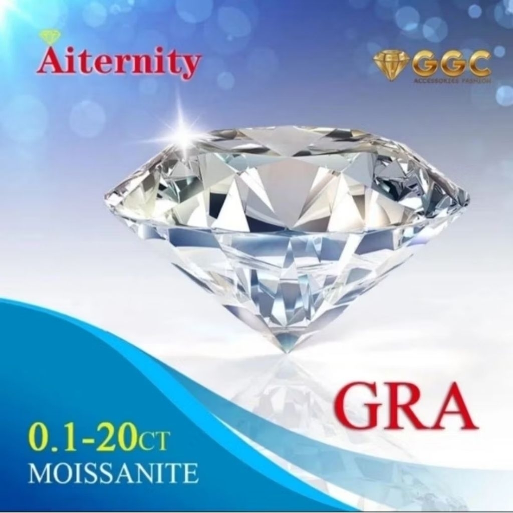 Permata Berlian Moissanite VVS1 Sertifikat GRA Internasional Bagus