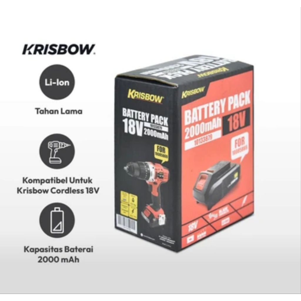 Krisbow Part Baterai Rechargeable Mesin Bor Listrik 18v 2.0 Ah Irab182.