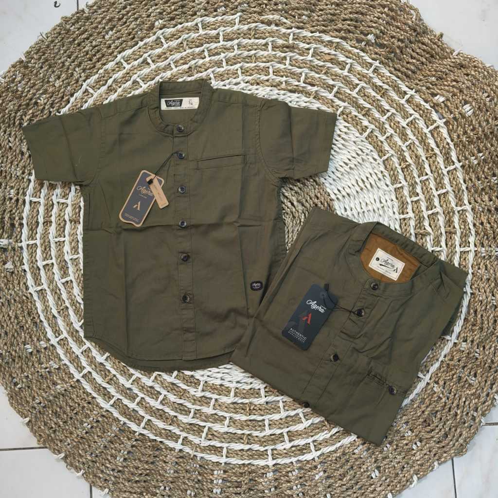 AGERA KEMEJA KOKO COUPLE AYAH ANAK SPESIAL OLIVE ARMY KATUN TWILL TERBARU