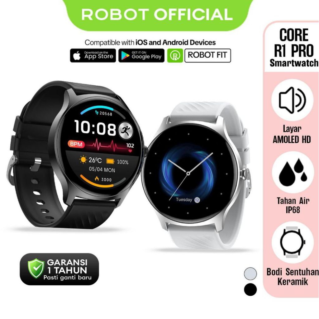 Smartwatch ROBOT Core R1 Pro Smartwatch 1.43 AMOLED Hd Display IP68 Waterproof - Original