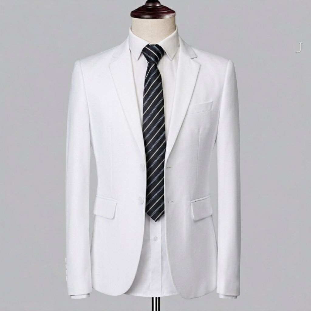 Jas Blazer Pria Slim Fit FULL WHITE kancing 2 [NIKAYU Premium + Bonus Cover]  putih bersih