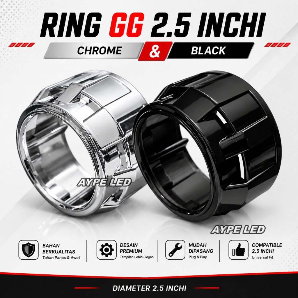 Ring Shroud Biled Projector Gutling Gun Shroud GG Black Series Silver Ukuran 2,5 inch