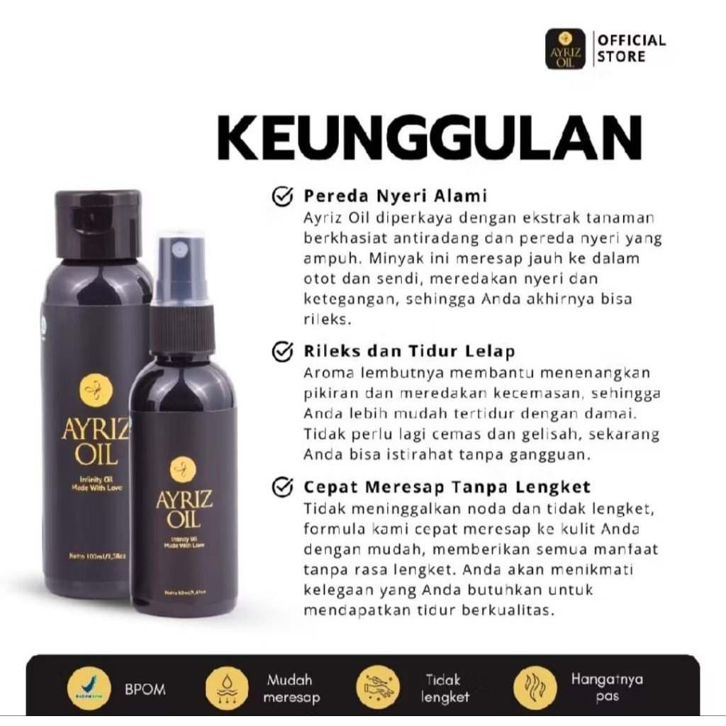 Paket 1 Botol AYRIZ Oil Travel size 100ml Minyak Terapi Herbal